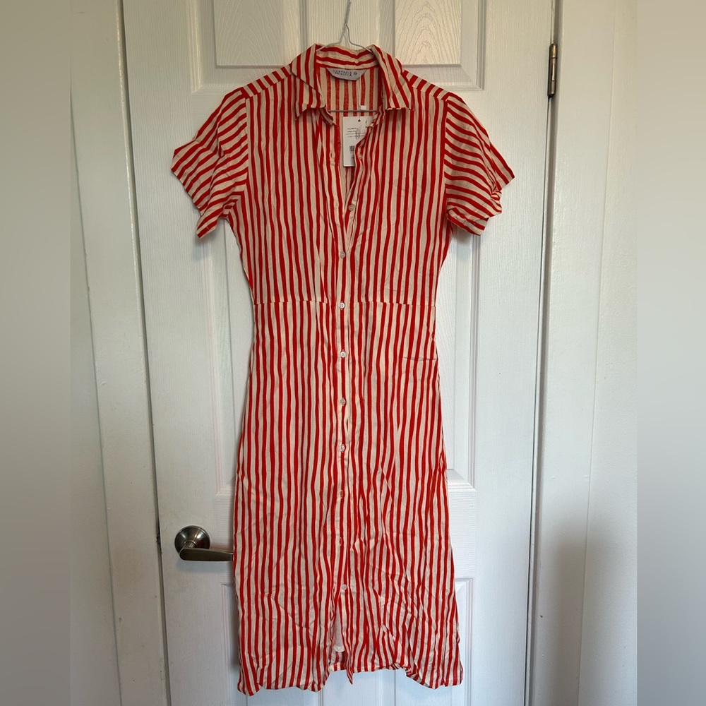 Red and White Striped Button-Up Dress